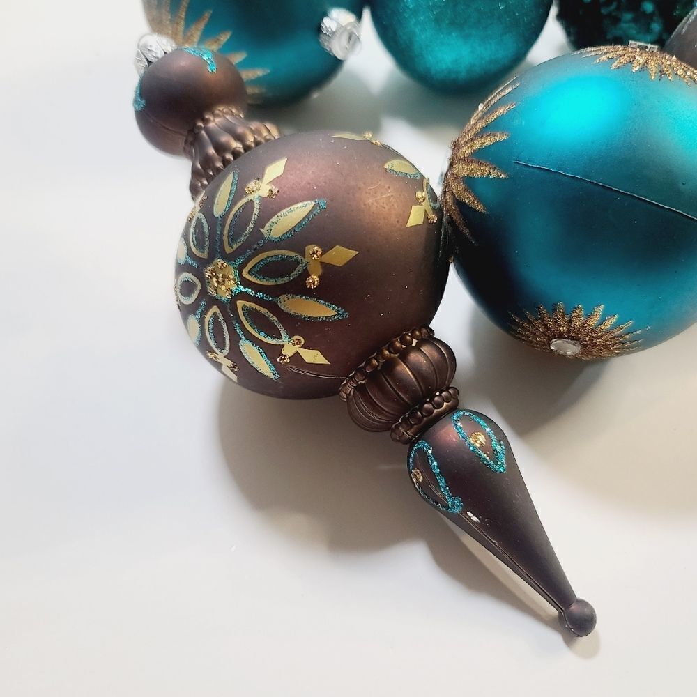 Bundle lot of Blue Gold Brown Glitter Christmas Ornaments - Picture 9 of 11